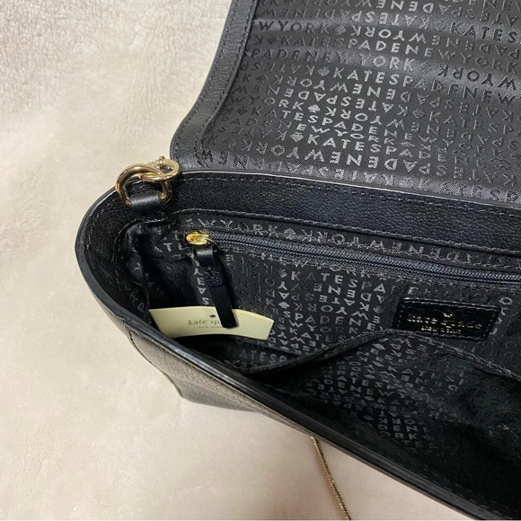 Kate Spade Jill Longacre Couth Black Leather Shoulder Bag Handbag Chain Strap - Picture 8 of 16
